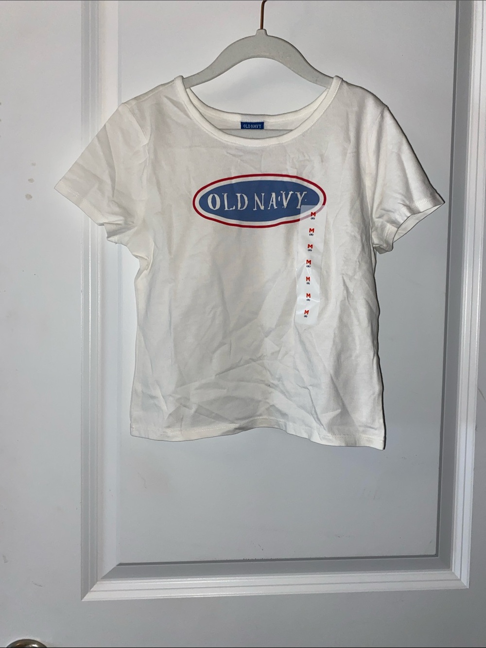 NWT Old Navy Girls Classic Logo Graphic Tee Size Medium 8 White Crew Neck T-Shi